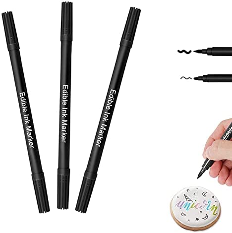 DOMISL Black Edible Markers for Cookies 3 Pcs Food Coloring Pens, Food Grade Gourmet Writers with Fine Thick Tip, Baking Paintbrush for DIY Fondant Cakes Frosting Easter Eggs Party Decorating Drawing Writing