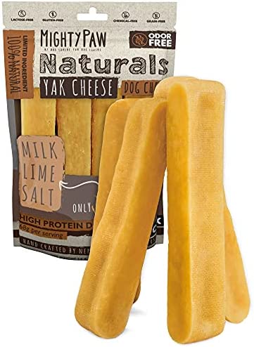 Mighty Paw Yak Cheese Dog Chews | 4 Large Sticks. All-Natural Chews for Dogs. Long Lasting Yak Milk Dog Chews for Aggressive Chewers, for Teething Puppies & Bored Dogs. 14.4 oz