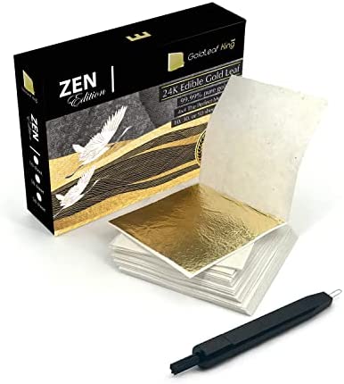 99.99% Pure Gold Edible Gold Leaf Sheet 24K GoldleafKing Zen Edition 10, 30, 50 Sheets Packx1.6 inches,4x4cm The Perfect Medium size (Zen Edition - 10 Sheet) EFA116CA