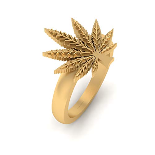 Cannabis Leaf Engagement Ring Womens Solid 10k Yellow Gold Marijuana Leaf Ring Stoner Gift
