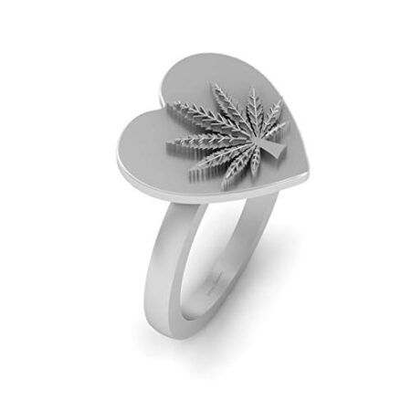 Heart Base Marijuana Leaf Engagement Ring Sterling Silver Marijuana Ring Cannabis Leaf Ring