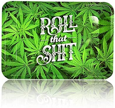 IXIGER Green Leaf Metal Rolling Tray Lightweight with Smooth Rounded Edges, Static Free, Raised Edges 7'' X 5'' - Small