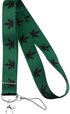 WSNANG Green Weed Pot Leaves Lanyard Keychain Weed Leaf ID Holder Keychain for Women Men