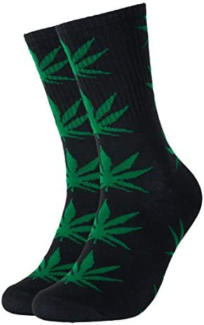 Weed Socks Marijuana Design Black with Green Leaves